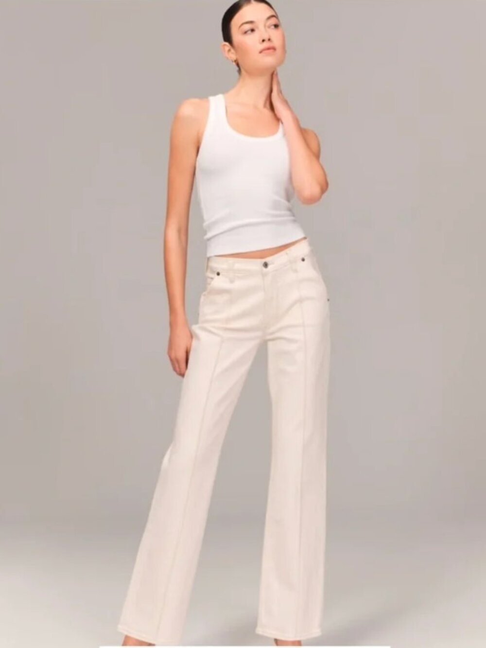 Abercrombie The baggy mid rise Cream jean Curve Love Size 6R 6 28